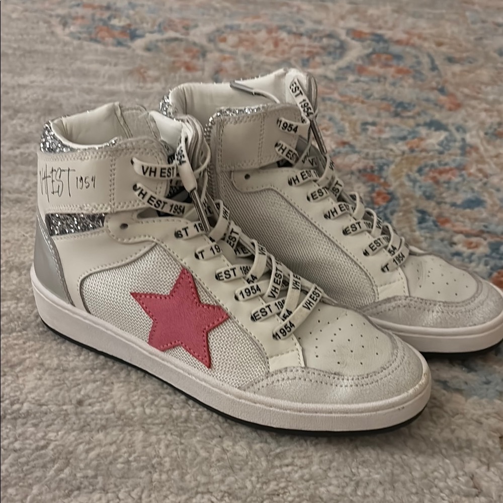 Women's White and Pink High-Top Sneakers